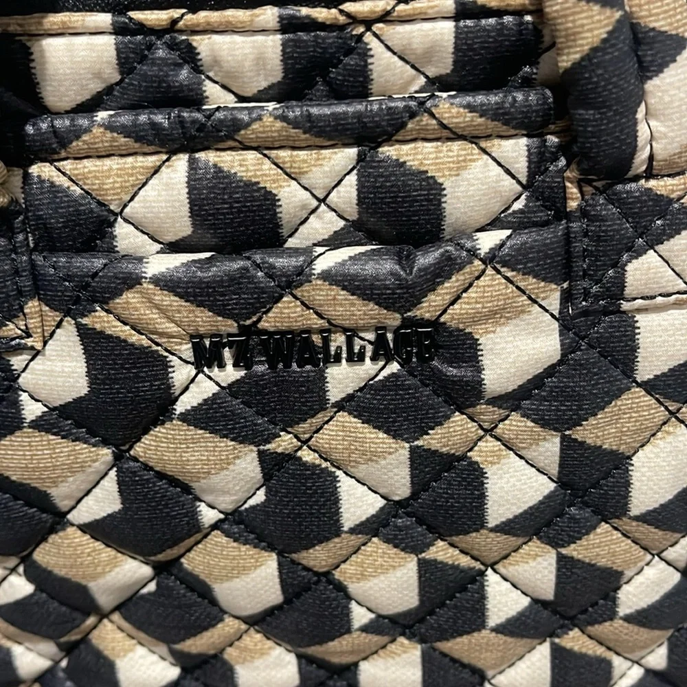 MZ Wallace tote.  Stylish Geometric Quilted Tote Bag - Black, Cream, Tan - Picture 2 of 7